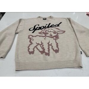Minga London Spoiled Lamb Graphic Knit Sweater Cream Pink XS